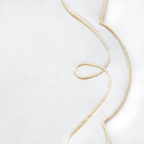 15 Inch Ribbon Twirl Embroidery Round Placemats Set of 4, Scalloped Round Table Mats for Party Kitchen Dining Decoration, Gold