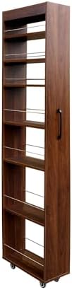 KEIKI 7 Tier Pull-Out Kitchen Pantry Storage Cabinet, Multi-Tier Single-Sided Open Shelf, Spice Rack Next to Fridge, Wood Hutch Food Pantries Cupboard for Coffee Bar, Dining Room, Narrow Spaces