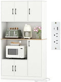 Giantex Kitchen Pantry Cabinet, 71" Kitchen Hutch with 4 Storage Cabinet, Built-in Power Outlet, Wooden Microwave Stand with Large Countertop, Modern Tall Cupboard for Dining Room Coffee Bar, White