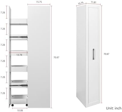 KEIKI Pull-Out Kitchen Pantry Storage Cabinet with Multi-Tier Shelf, Spice Rack Next to Fridge, Freestanding Wood Hutch Food Pantries Cupboard for Coffee Bar, Dining Room, Narrow Spaces