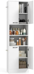 75” Kitchen Pantry Cabinet, Tall Freestanding Kitchen Hutch with 4 Doors, 2 Open Shelves & 4 Anti-Tipping Devices, Bathroom Storage Cabinet for Living Room, Dining Room (White)