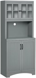 HOMCOM Kitchen Hutch 70" Pantry Cabinet Glass Framed Door Dining Room Gray