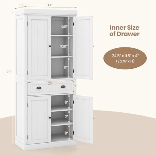 Tangkula 72" H Pantry Cabinet, Large Tall Storage Cabinet with Doors, White