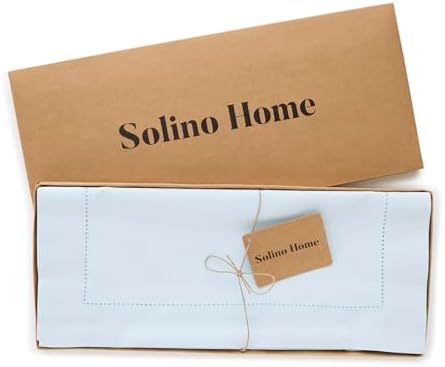Solino Home Cotton Linen Table Runner Blue, Hemstitch Collection 14 x 90 in