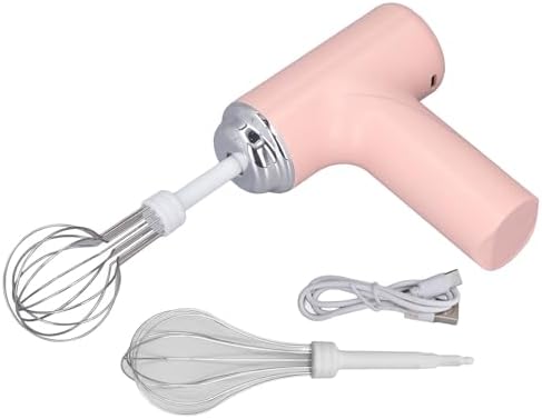 Electric Egg Beater, Cordless Hand Mixer with 2 Metal Mixing Whisk, 3 Speeds Adjustable, for Whipping Cream Butter Stirring Egg Liquid Jam (Pink)