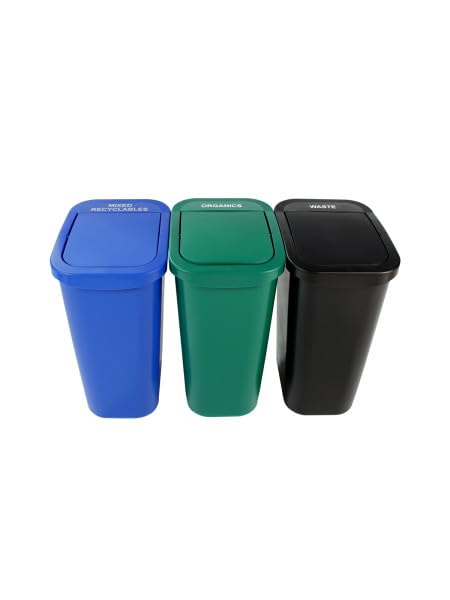 City Box 7 Gallon Triple Bin Trash Can and Recycling Bin with Lid for Residential, Business, and Commercial Recycling - NYC Compliant (Triple Recycle Organics Waste)
