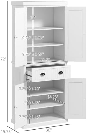 HOMCOM 72" Kitchen Pantry Cabinet Freestanding Tall Storage Cabinet White