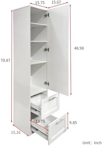 KEIKI Kitchen Pantry Storage Cabinet with Multi-Tier Shelf & Drawers, Spice Rack Next to Fridge, Freestanding Wood Cabinet Hutch Food Pantries Cupboard for Dining Room, Narrow Spaces