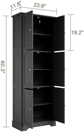 ChooChoo 63.2" Tall Bathroom Storage Cabinet with 6 Doors, Pantry Cabinet