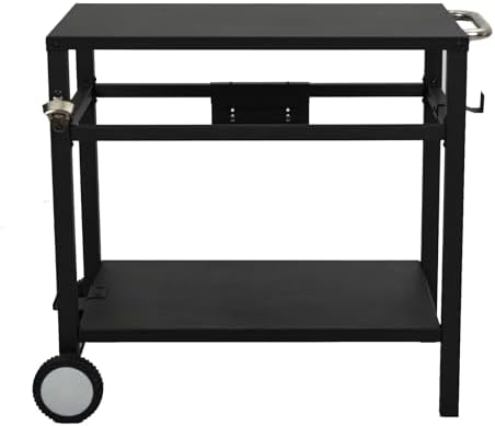 Outdoor Grill Cart - Portable Barbecue Table with Rolling Wheels, Hooks, Double Shelves, Removable Steel Flat Top Work Surface, Side Handles, Multifunctional Commercial Design