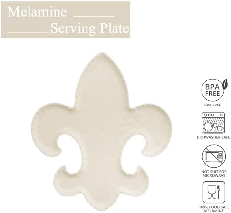 UP Fleur-de-Lis Shaped Melamine Serving Platter, Elegant Party Tray, Classic French Design, for Snacks, Appetizers, and Desserts, Ivory, 12.25 x 10 Inch
