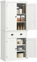 HOMCOM 72" Traditional Kitchen Pantry Cabinet, Freestanding Tall Storage Cabinet with 4 Doors, Drawer and 3 Adjustable Shelves for Dining Room, Cream White