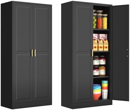 Polup 60" Black Metal Kitchen Pantry Storage Cabinet with Doors and Shelves