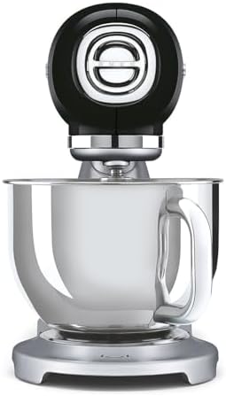 SMEG SMF04 5-Qt Classico Stand Mixer with Smooth Start & SteadyMix, 600W Motor, 10 Speeds, Stainless Steel Bowl & Pour Shield – Retro 50’s Style Planetary Mixer for Dough, Baking & Desserts-Black