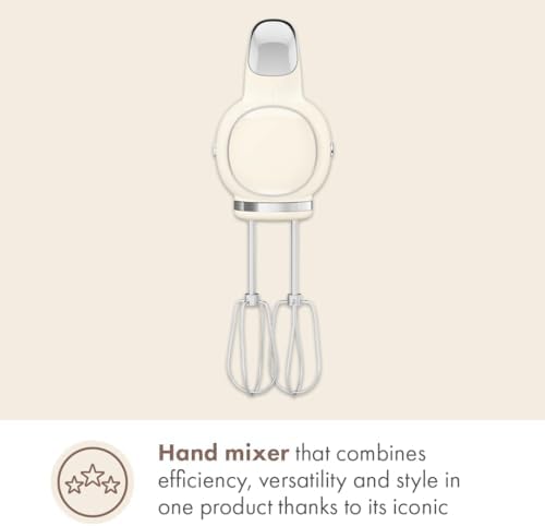 SMEG HMF01 9-Speed Retro Hand Mixer – 220W Motor, Smooth Start, Turbo Function, LED Timer Display, Stainless Steel Whisks, Beaters & Dough Hooks, Premium Die-Cast Aluminum Body