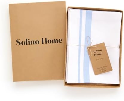 Solino Home 100% Linen Placemats, 14 x 19 in, Blue, French Stripe, Set of 4