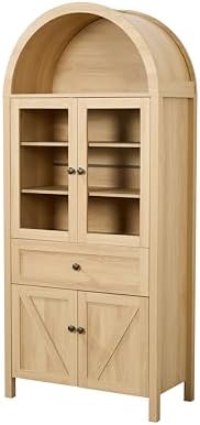 GDFStudio 71'' Arched Kitchen Pantry Cabinet, Wooden Pantry Cabinets for Kitchen Storage, Kitchen Storage Furniture with Adjustable Shelves, Multi-Functional Bookcase for Living Room, Oak