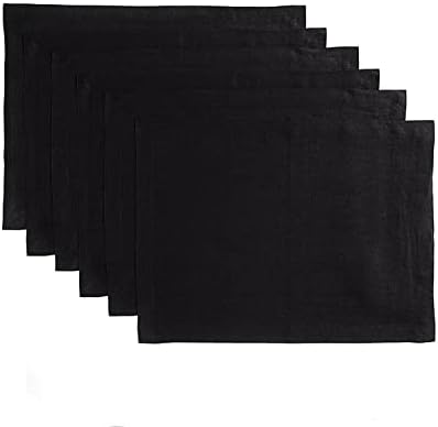 Solino Home 100% Linen Woven Placemats Black, Fete 14 x 19 in, Set of 6