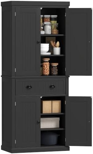 HOMCOM 72" Kitchen Pantry Cabinet Freestanding Tall Storage Cabinet Black