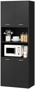 Keyluv 71" Kitchen Pantry Storage Cabinet, Kitchen Cabinet Hutch, Black
