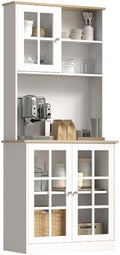 HOMCOM Kitchen Pantry Storage Cabinet 72" with Hutch, Off White