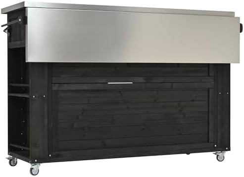 52.25" W Outdoor Kitchen Island Patio Grill Cart with Stainless Steel Tabletop, Storage Cabinet for BBQ, Bar