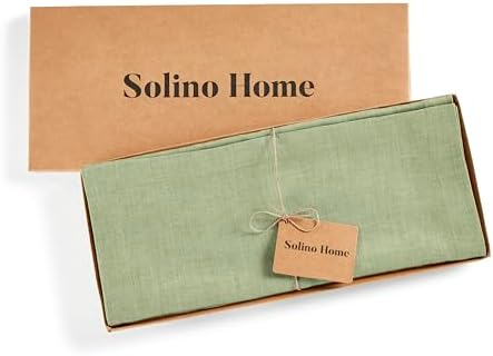 Solino Home 100% Pure Linen Table Runner Olive Woven, Athena 14 x 60 in