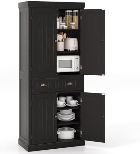 Tangkula 72" H Pantry Cabinet, Large Tall Storage Cabinet with Doors, Black