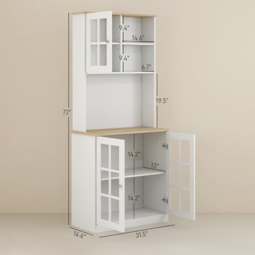 HOMCOM Kitchen Pantry Storage Cabinet 72" with Hutch, Off White