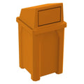 32 Gallon Square 100% Recycled Plastic Heavy Duty Indoor or Outdoor Commercial Trash Can with Push Lid | Great for Schools and Businesses - Orange