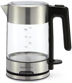 Amazon Basics Electric Kettle with Glass Carafe for Tea and Coffee, Fast Boiling, Auto Shut-Off, Boil-Dry Protection, Temperature Control, Removable Filter, 1 Liter, 1500W, BPA-Free by AmazonBasics