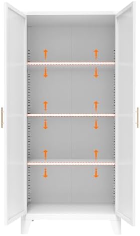Ball & Cast 61″Tall Freestanding Kitchen Pantry Cabinet,Versatile Metal Storage Cabinet w/Adjustable Shelves & Doors,Pantry Cabinet for Kitchen and Dining Room,White