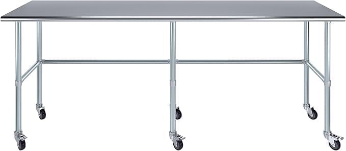 Stainless Steel Work Table Open Base & Wheels | Work Station | Metal Work Bench (Stainless Steel Work Table Open Base + Casters) (84" Long x 18" Deep)