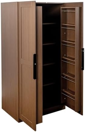 KEIKI 63" Tall Kitchen Pantry Storage Cabinet with Door-Side Rack & Shelves, Freestanding Wood Hutch Food Pantries Cupboard for Coffee Bar, Dining Room
