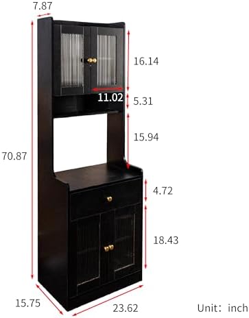 KEIKI 70.87" Tall Kitchen Pantry Storage Cabinet with Countertop, Glass Doors, Drawers, Microwave Stand and Shelves, Freestanding Wood Hutch Food Pantries Buffet Cupboard for Coffee Bar, Dining Room