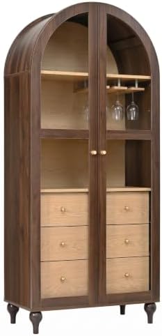 Christopher Knight Home Huxley 69"Tall Arched Kitchen Pantry Cabinet with Hidden Drawer, Wooden Pantry Cabinets for Kitchen Storage, Kitchen Storage Cabinet with Adjustable Shelves+Glass Door, Walnut