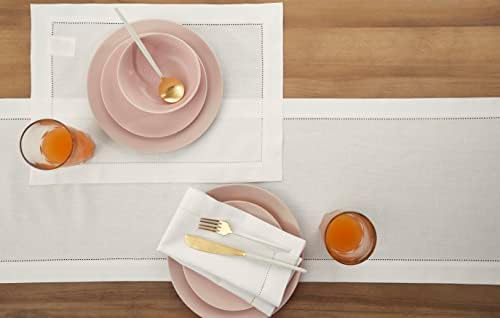 Solino Home Cotton Linen Table Runner White Hemstitch, 14 x 144 in