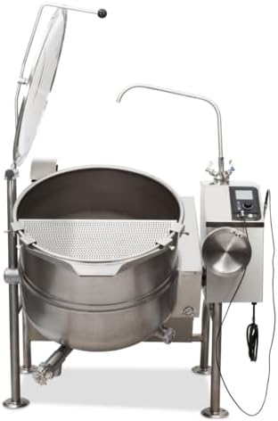 KGL40T 40 Gallon Tilting Natural Gas Steam Jacketed Kettle, Heavy Duty Stainless Steel, 2" Tangent Draw-Off, Manual Hand Tilt, Commercial Steam Kettle for Food Preparation