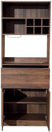 KEIKI 70.87" H Tall Kitchen Pantry Wine Bar Storage Cabinet with Countertop, Wine Rack, Glass Holder, Drawers, Wood Freestanding Hutch Food Pantries Cupboard for Coffee, Dining Living Room