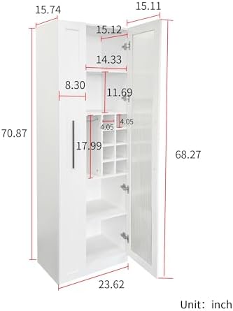 KEIKI Pull-Out Kitchen Pantry Storage Cabinet with Multi-Tier Shelf, Glass Doors, Spice Rack Next to Fridge, Freestanding Wood Hutch Food Pantries Cupboard for Coffee Bar, Dining Room, Narrow Spaces