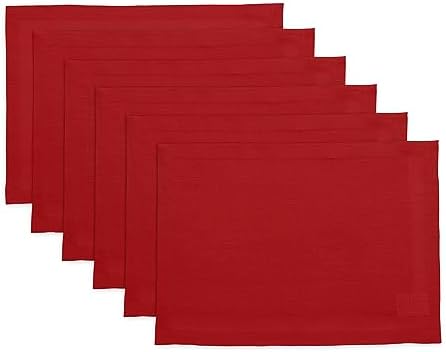 Solino Home 100% Pure Linen Woven Placemats Red, Fete 14 x 19 in, Set of 6
