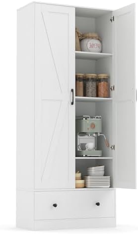 GIANTEX 72" Tall Kitchen Pantry Cabinet, Farmhouse Cupboard, White