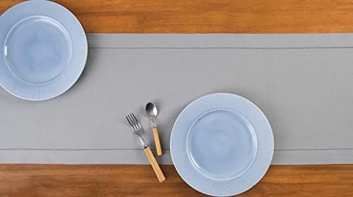 Solino Home Cotton Linen Dining Table Runner Light Grey Woven, 14 x 36 in