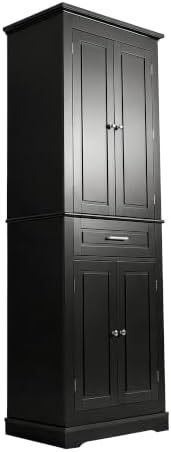 Merax 70" Tall Kitchen Pantry Cabinet with Four Doors & One Drawer, Storage Cupboard for Living Room/Dining Room/Bathroom, Adjustable Shelves, Black