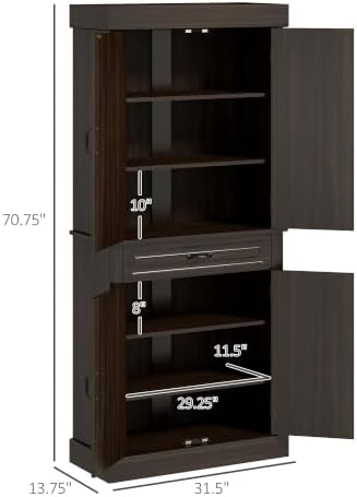 HOMCOM 71" Freestanding Kitchen Pantry Cabinet 4 Doors Coffee