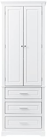 Merax 70" Pantry Cabinet with Two Doors & Three Drawer, Adjustable Shelves Storage Cupboard for Kitchen/Dining Room/Bathroom, White