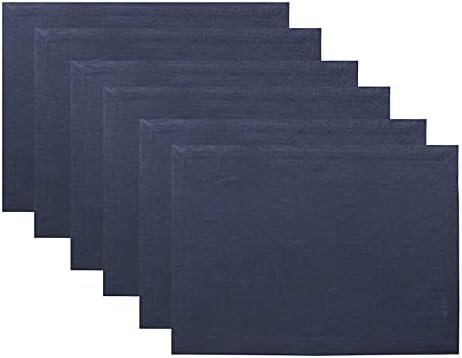 Solino Home 100% Pure Linen Woven Placemats Navy, Fete 14 x 19 in, Set of 6