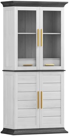 BELLEZE 72" Tall Kitchen Pantry, Large Storage Cabinet with Doors and Shelves, 2 Built-in Drawers, Freestanding Hutch Cabinet with Storage for Kitchen,Dining Room and Living Room (White)