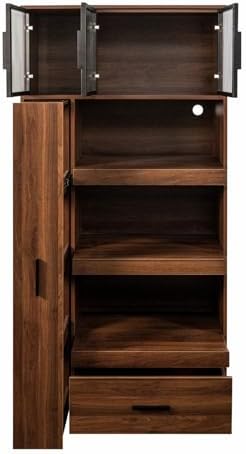 KEIKI 70.87" Tall Kitchen Pantry Storage Cabinet with Multi-Functional Pull-Out Shelf, Drawers, Glass Doors & Microwave Stand, Wood Hutch Food Pantries Cupboard for Coffee Bar, Dining Room