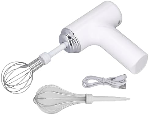 Electric Egg Beater, Cordless Hand Mixer with 2 Metal Mixing Whisk, 3 Speeds Adjustable, for Whipping Cream Butter Stirring Egg Liquid Jam (White)